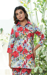 Floral Multicolor Printed Cotton Co-ord Set With Pocket